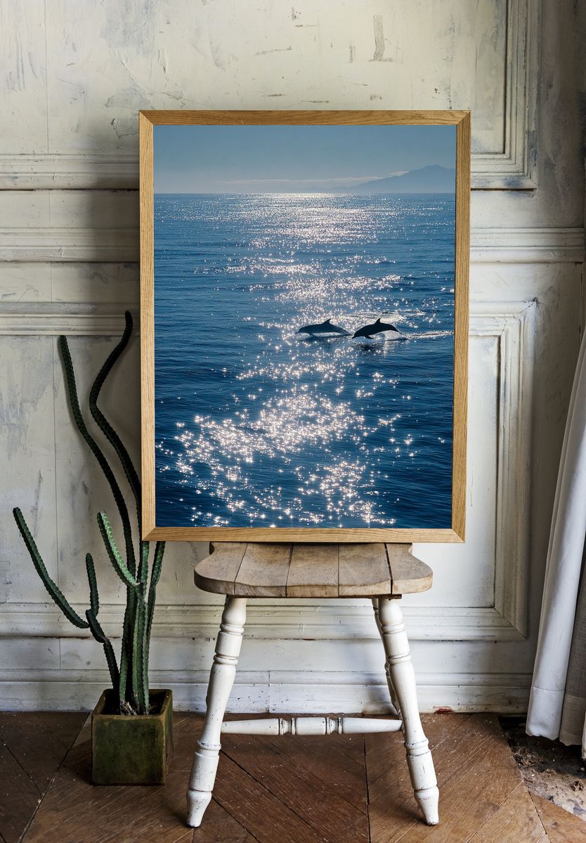 Dolphins at Sea Photography Poster. room preview