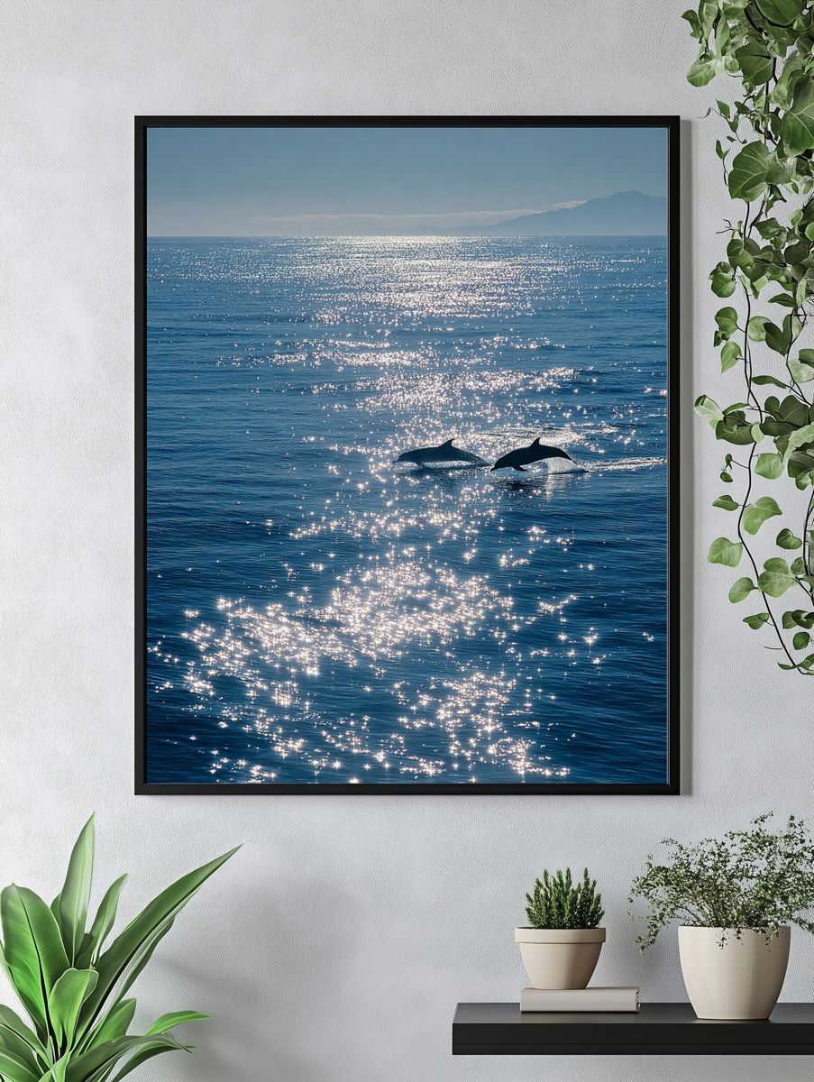 Dolphins at Sea Photography Poster. — room view 4