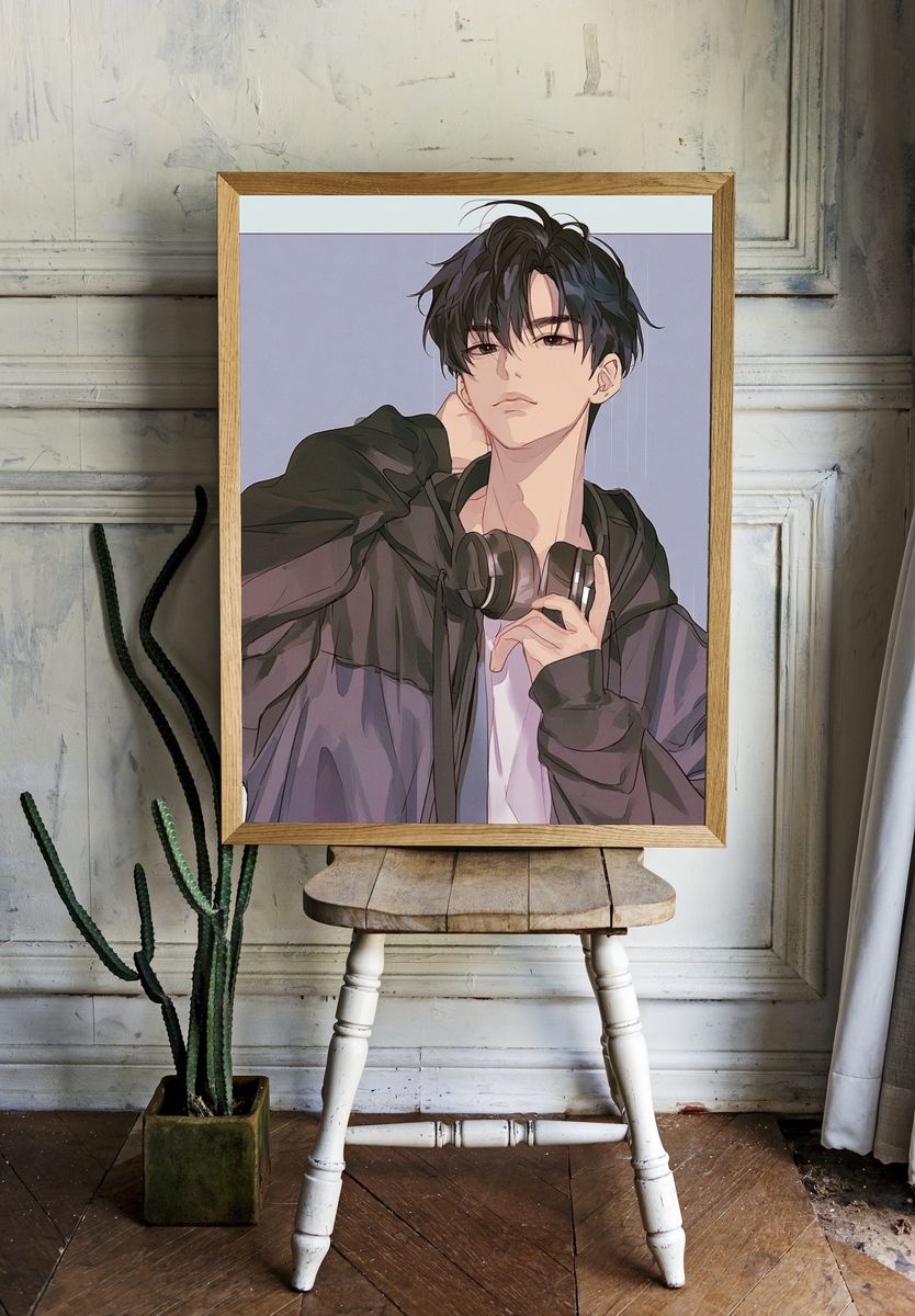Anime Boy with Headphones Poster. room preview