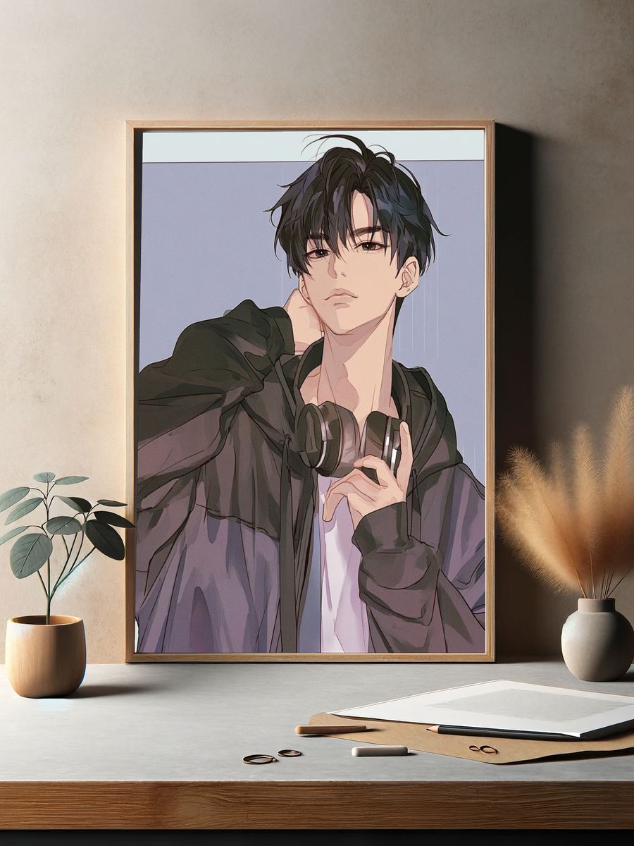 Anime Boy with Headphones Poster. — room view 2