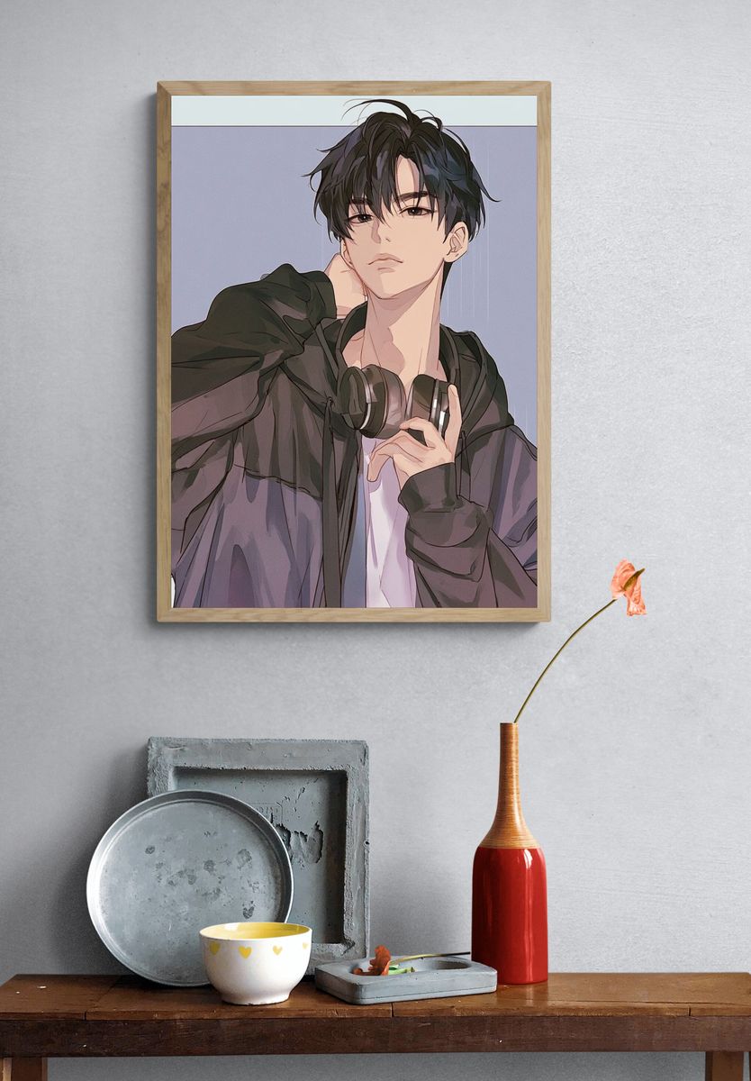 Anime Boy with Headphones Poster. — room view 3