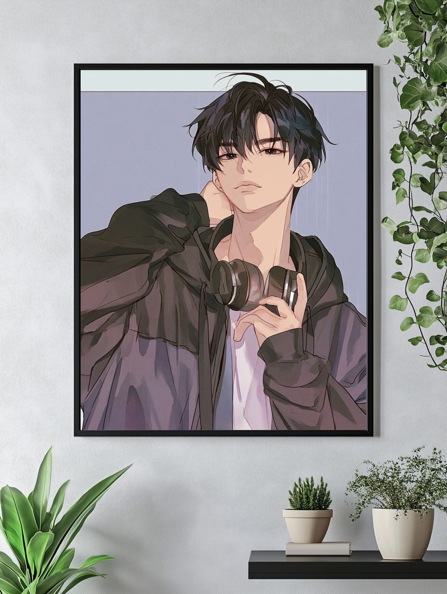 Anime Boy with Headphones Poster. — room view 4