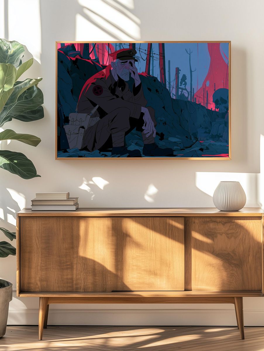 War-Torn Soldier Anime Poster. — room view 3