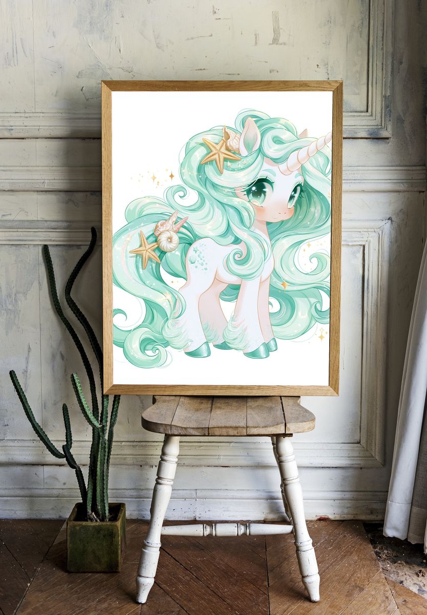 Sea Unicorn Kawaii Illustration Poster. room preview