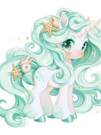 Sea Unicorn Kawaii Illustration Poster.