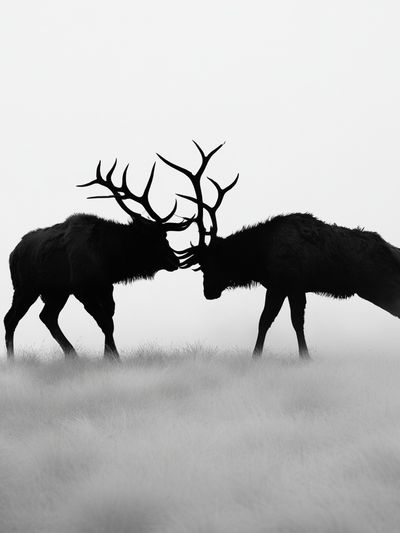 Stag Duel Black-White Poster.