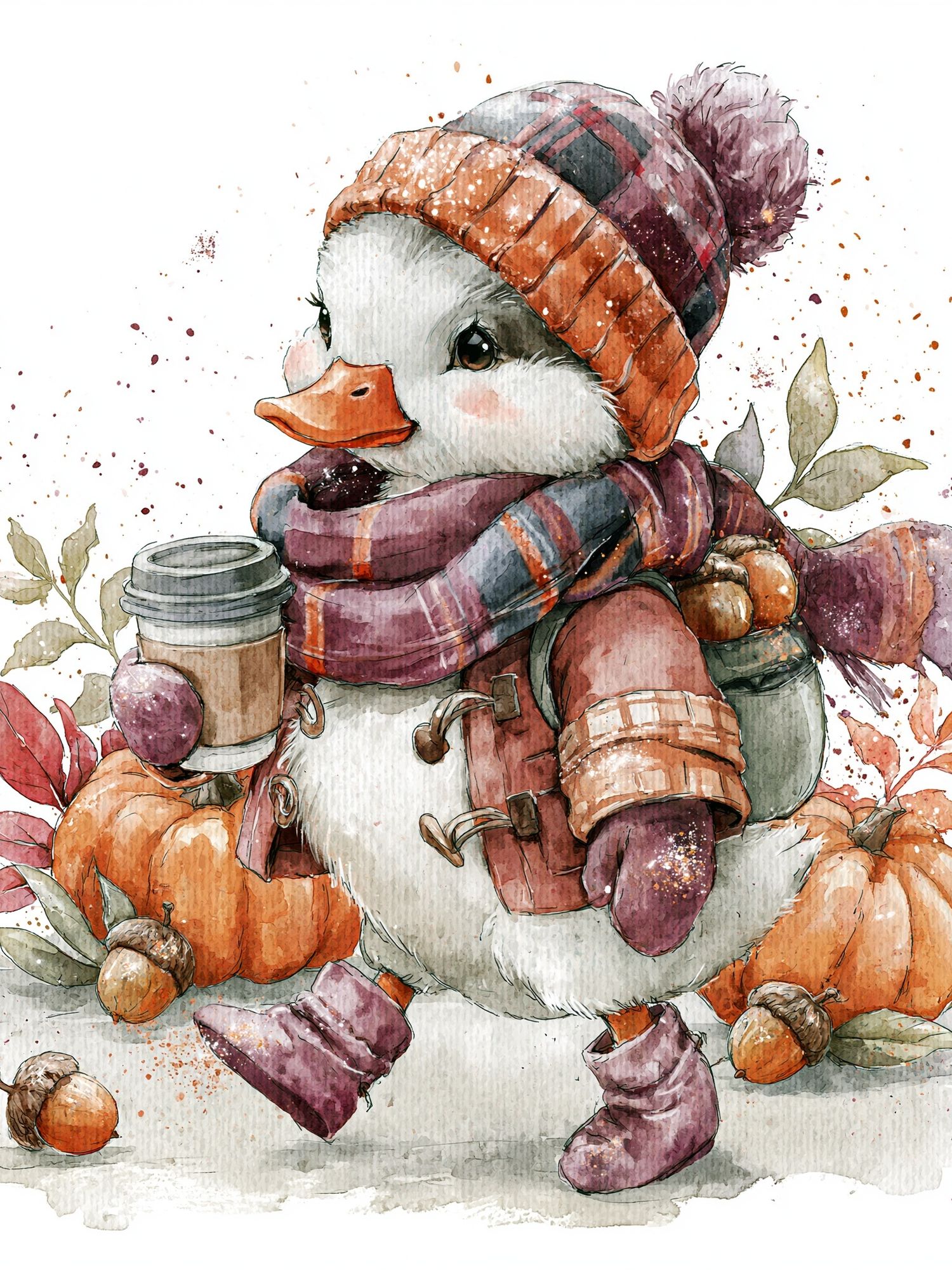 Autumn Duckling Watercolor Poster. poster detail