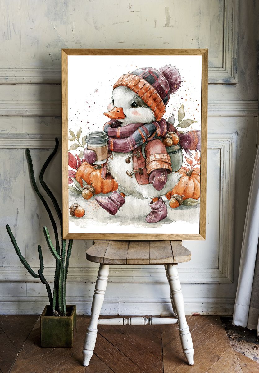 Autumn Duckling Watercolor Poster. room preview