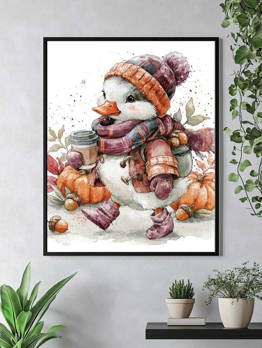 Autumn Duckling Watercolor Poster. — room view 4
