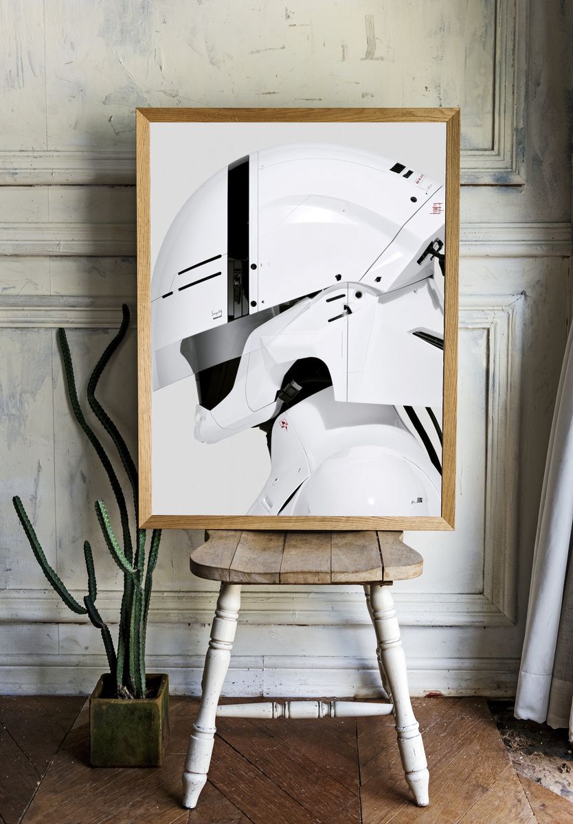 White Mecha Helmet Illustration Poster. room preview