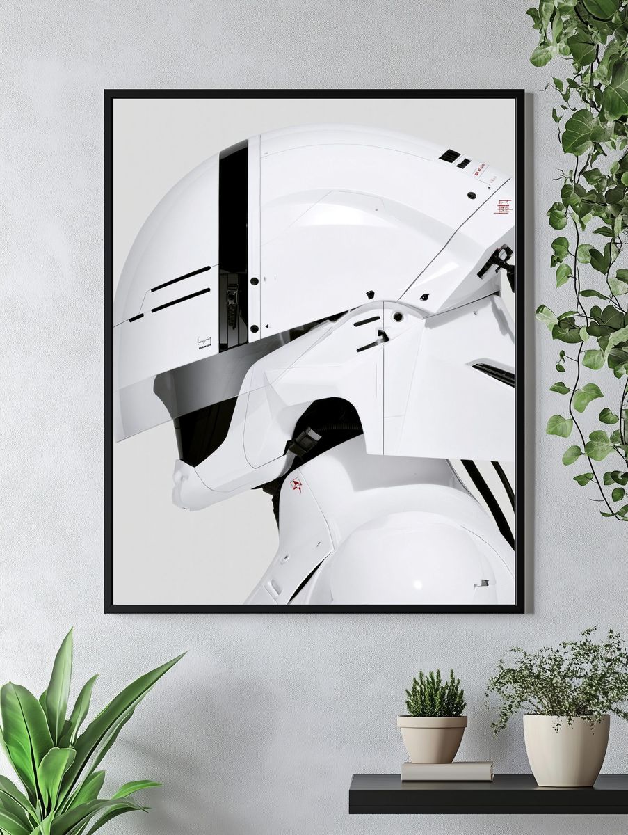 White Mecha Helmet Illustration Poster. — room view 4