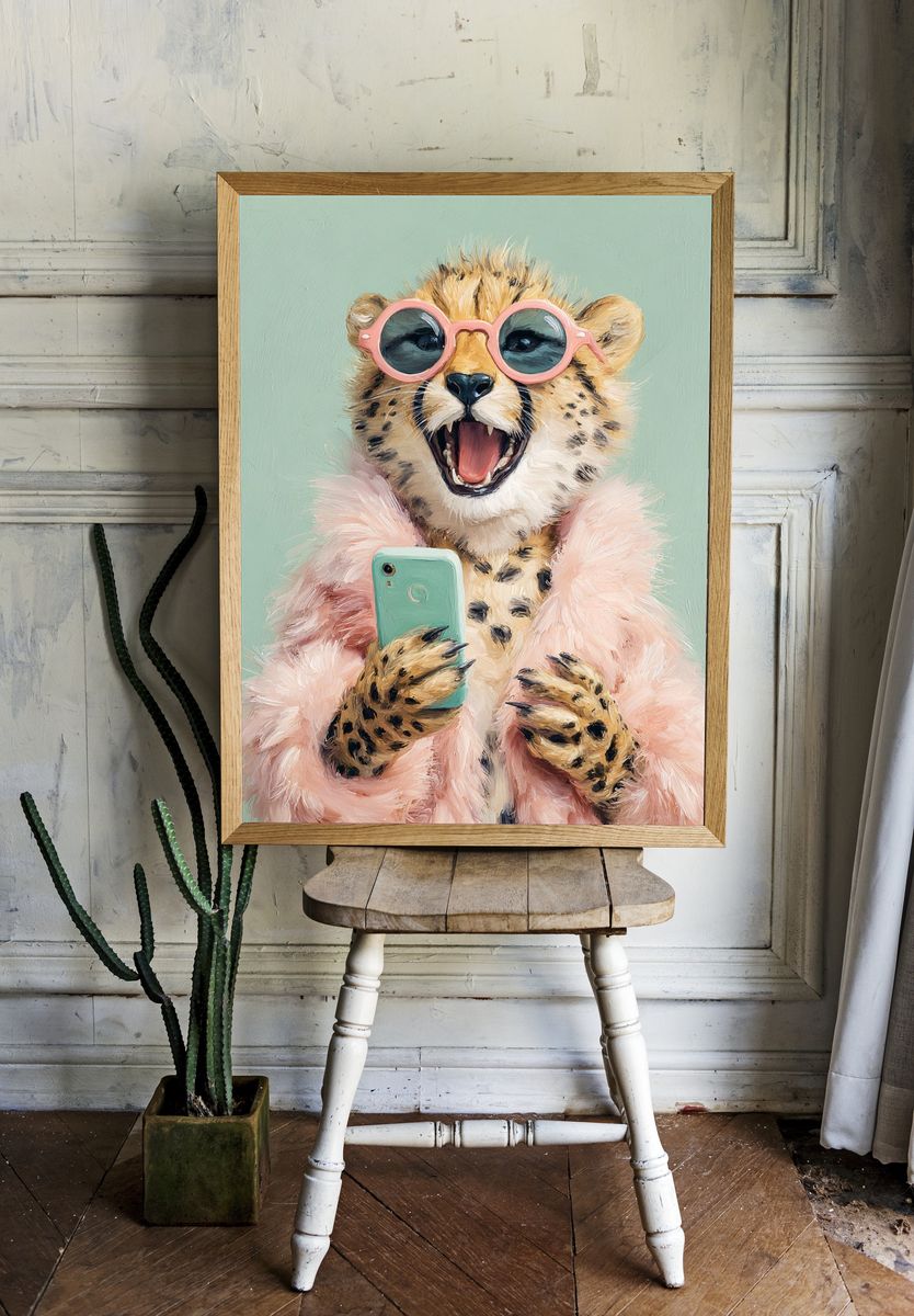 Cool Cheetah Portrait Illustration Poster. — room view 1