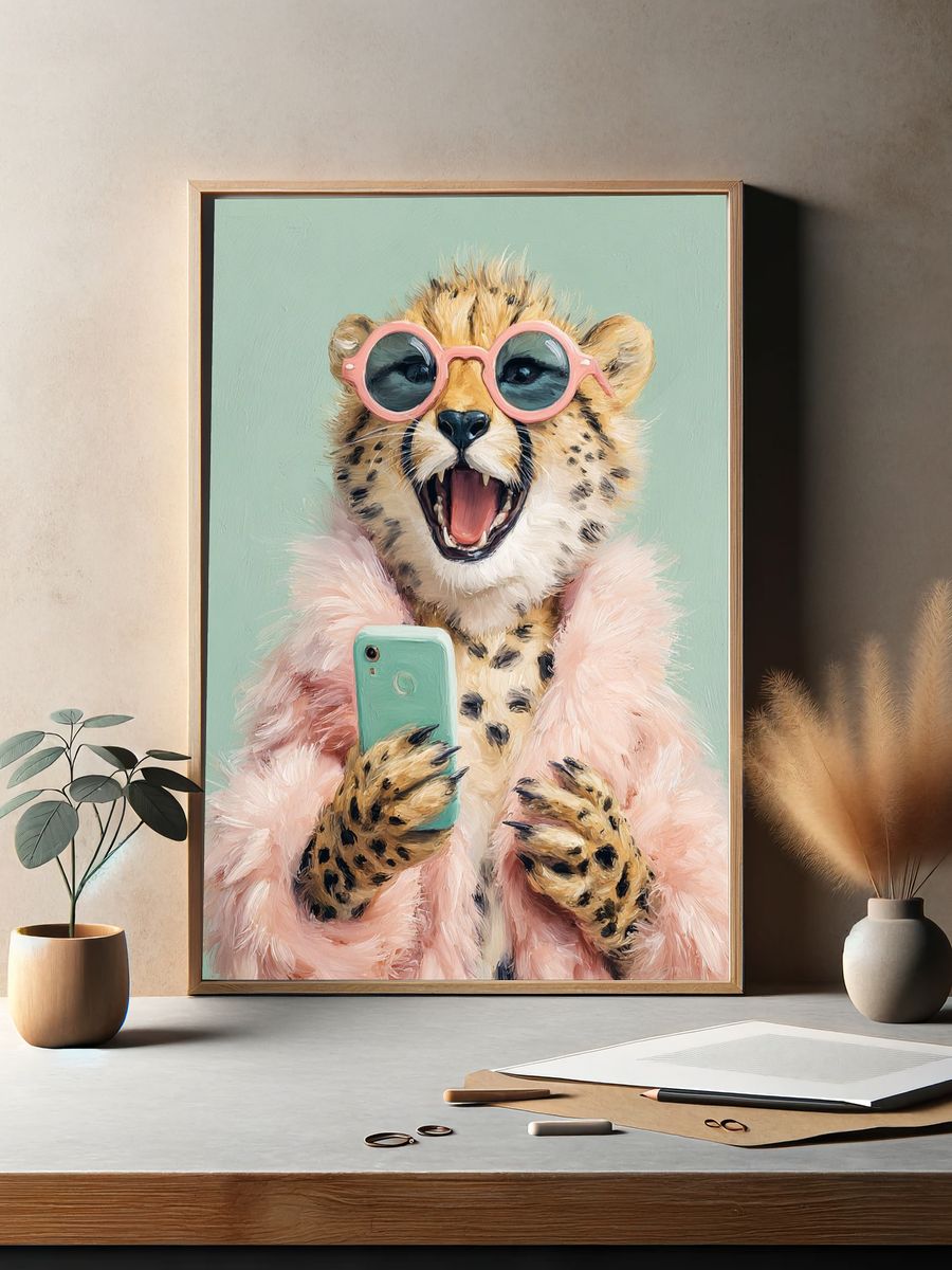 Cool Cheetah Portrait Illustration Poster. — room view 2
