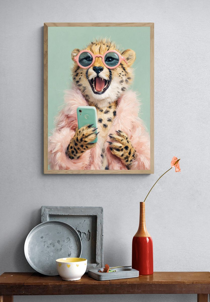 Cool Cheetah Portrait Illustration Poster. — room view 3