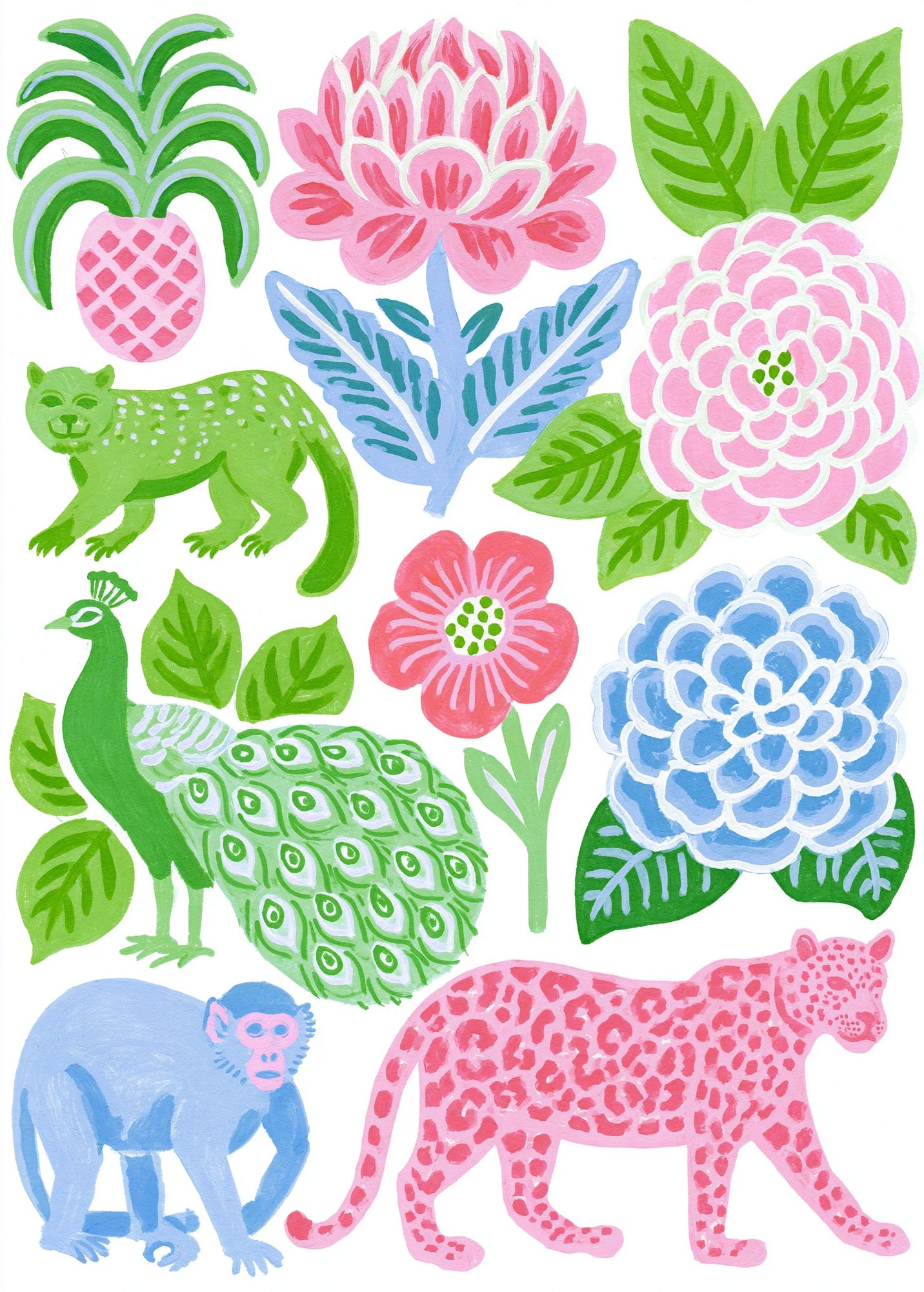 Tropical Jungle Animals Illustration Poster. poster detail