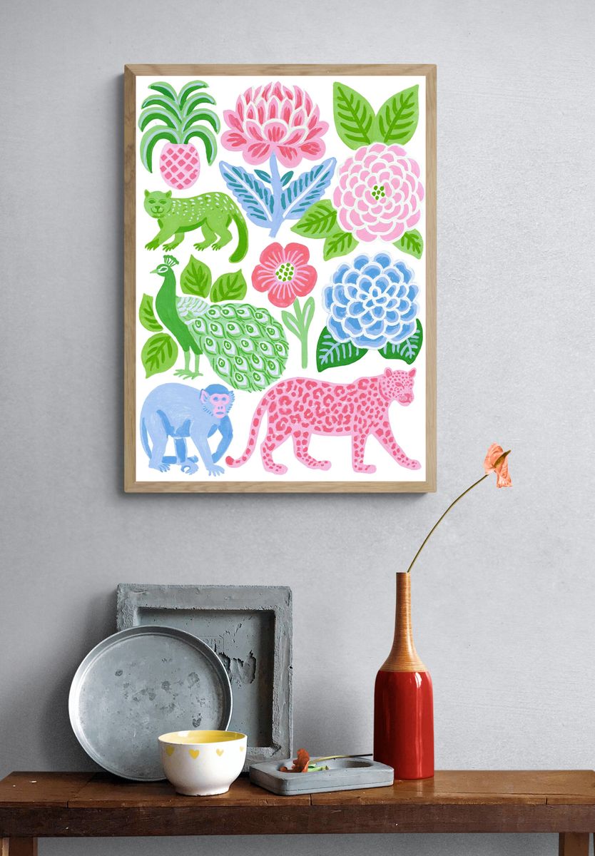 Tropical Jungle Animals Illustration Poster. — room view 3