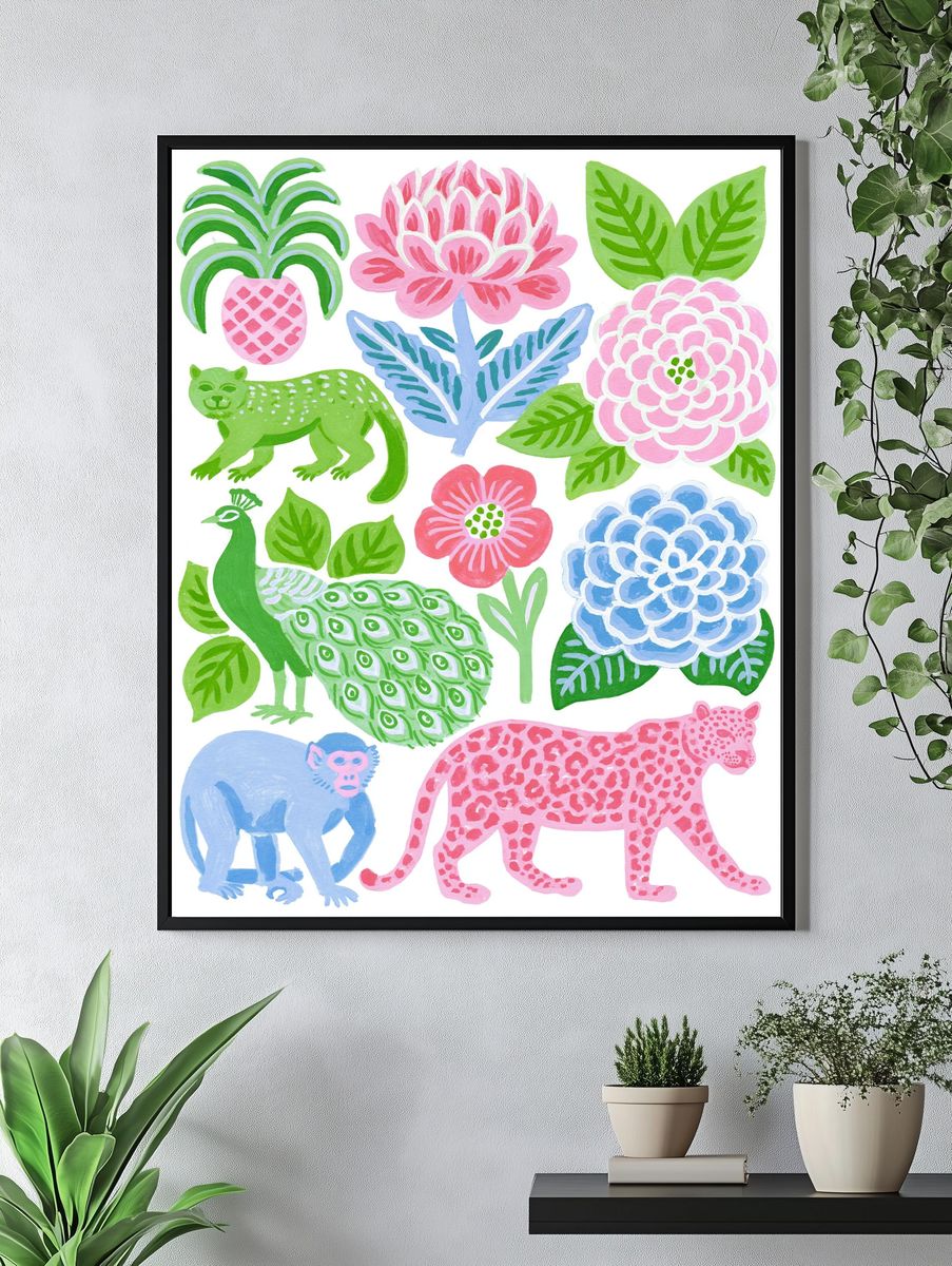Tropical Jungle Animals Illustration Poster. — room view 4