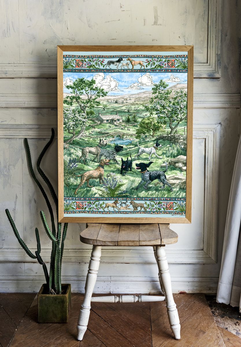 Country Dogs Landscape Poster. room preview