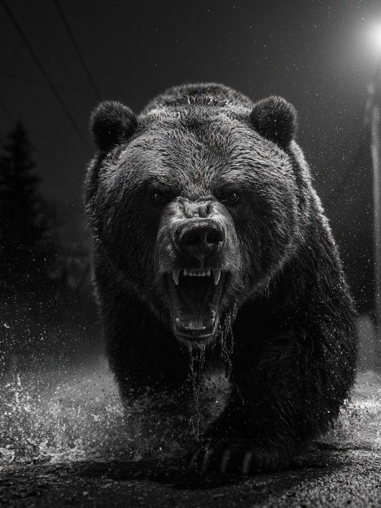 Roaring Bear Black-White Poster. poster detail