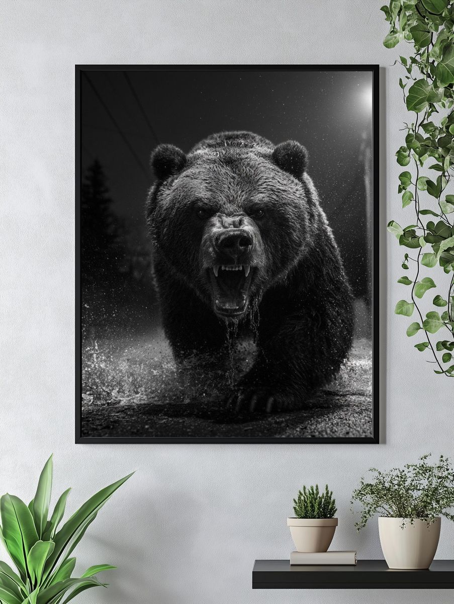 Roaring Bear Black-White Poster. — room view 4