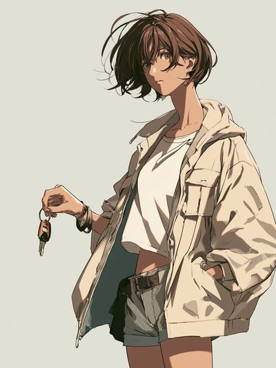 Anime Girl with Keys Illustration Poster.