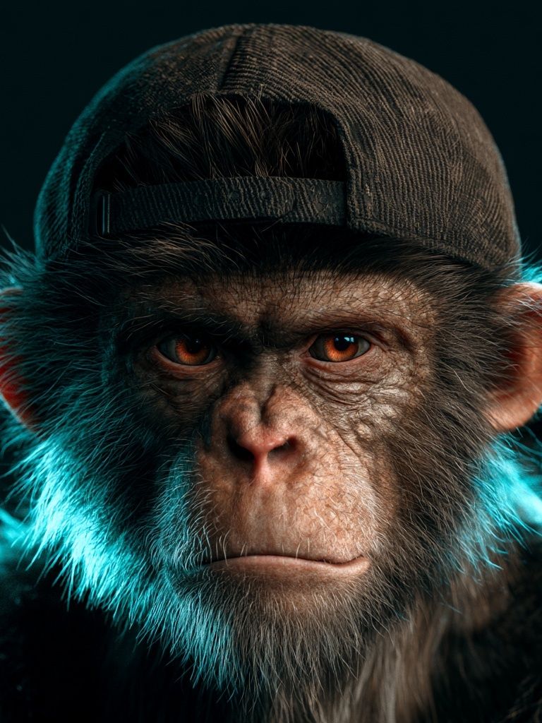 Chimpanzee Cap Portrait Poster. poster detail