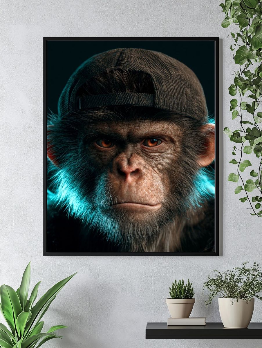 Chimpanzee Cap Portrait Poster. — room view 4