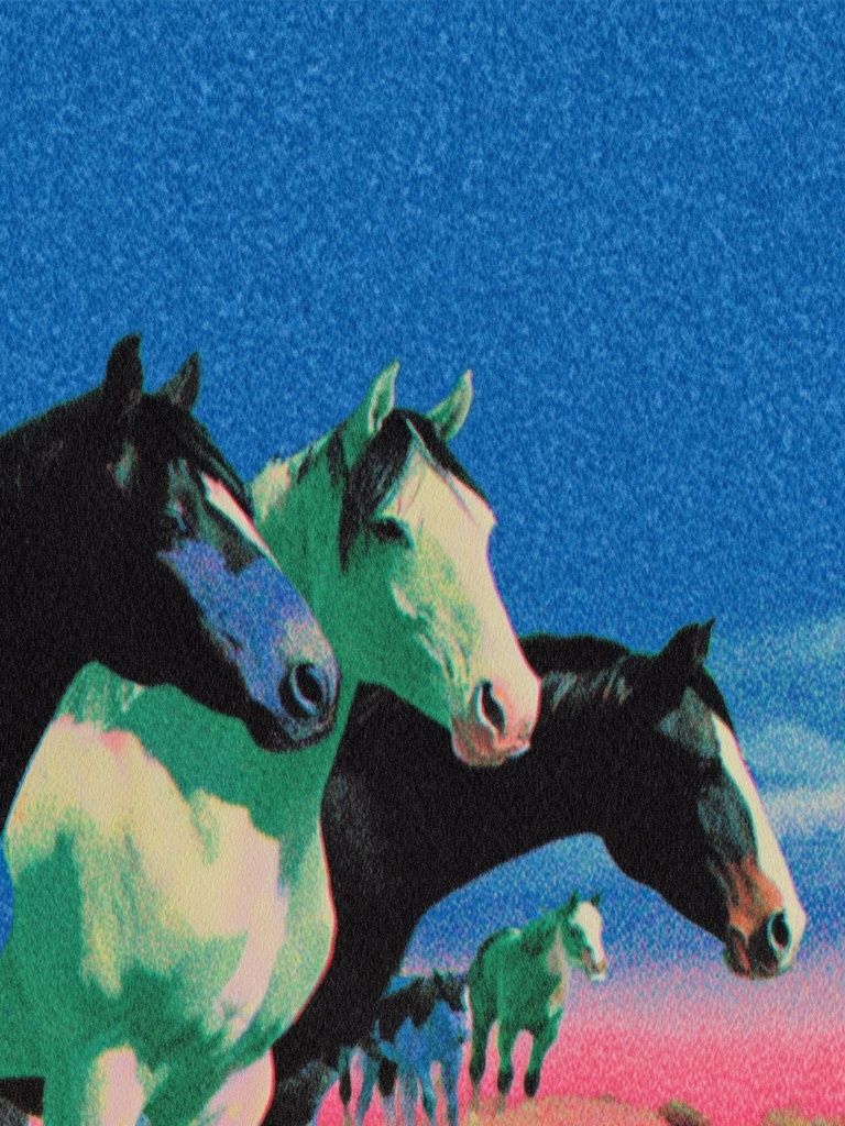 Neon Horses Retro Print. poster detail