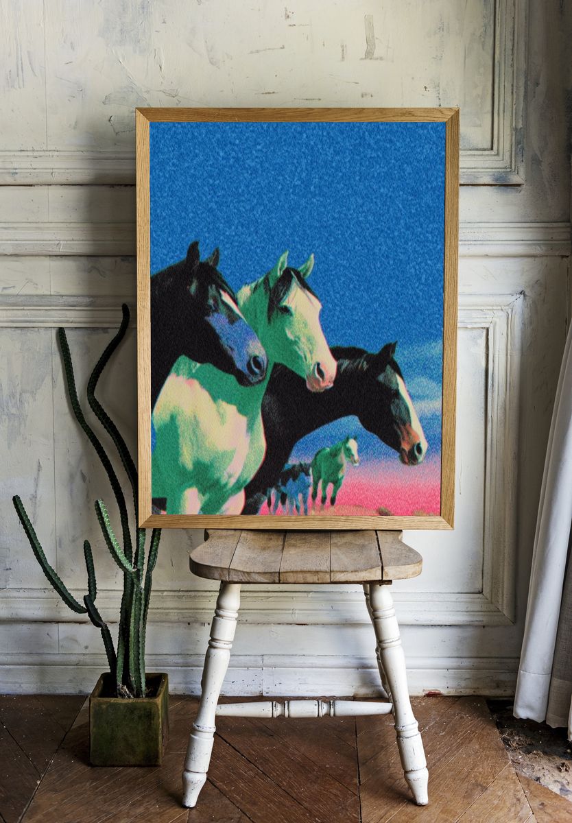 Neon Horses Retro Print. — room view 1