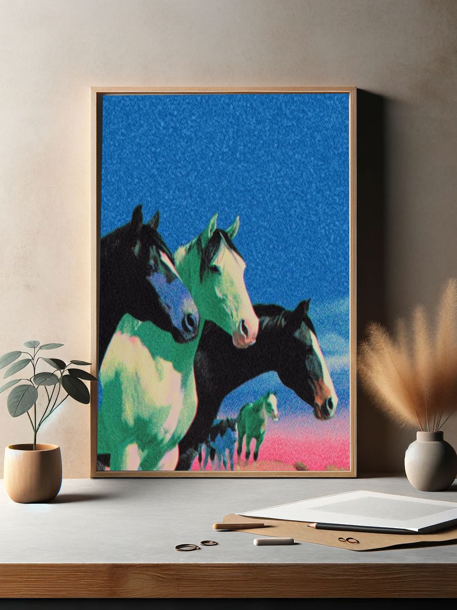 Neon Horses Retro Print. — room view 2