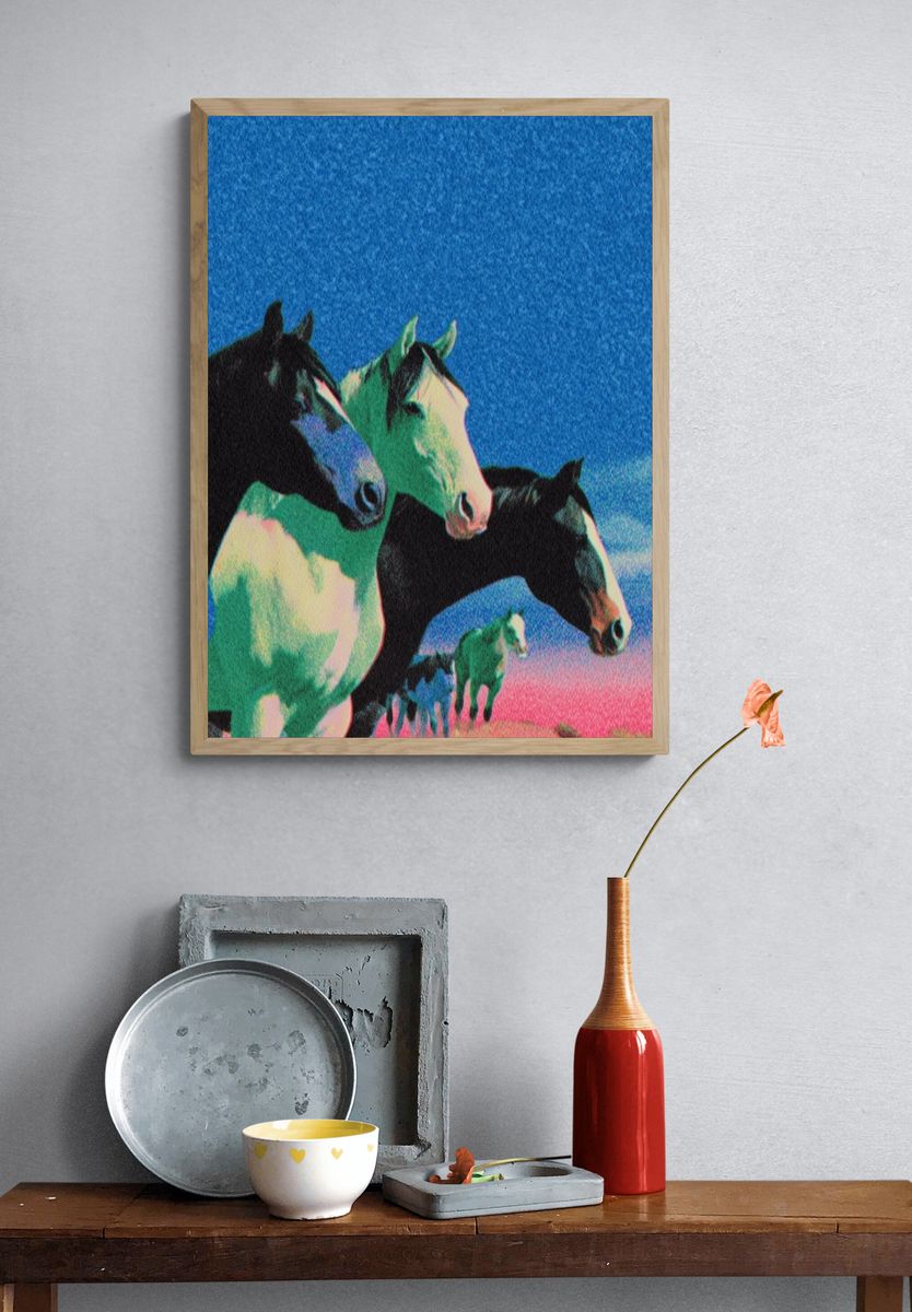 Neon Horses Retro Print. — room view 3