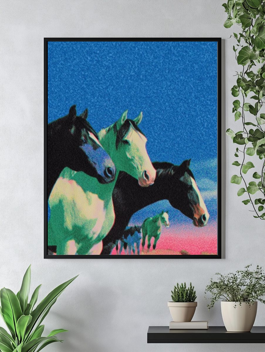 Neon Horses Retro Print. — room view 4