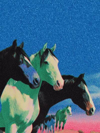 Neon Horses Retro Print. poster print