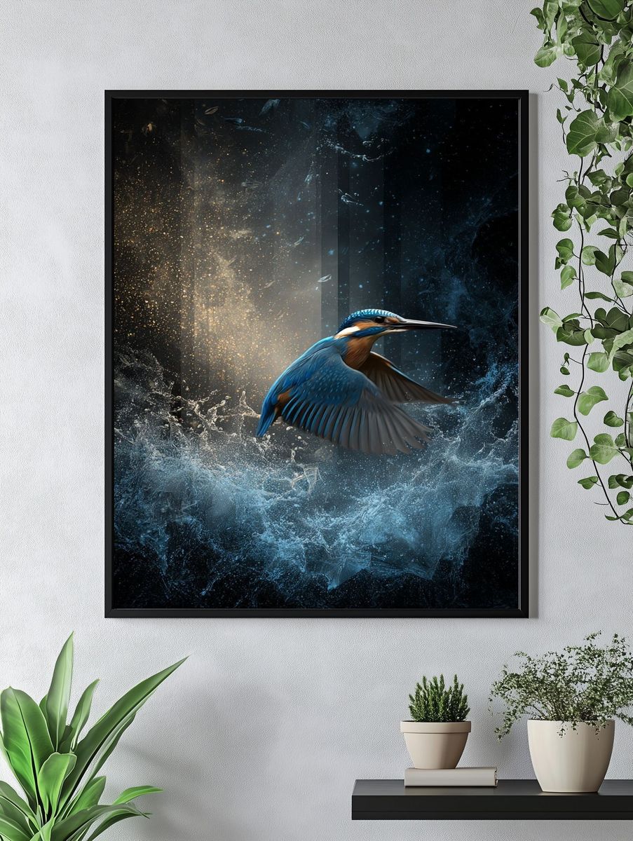 Kingfisher in Flight Illustration Poster. — room view 4
