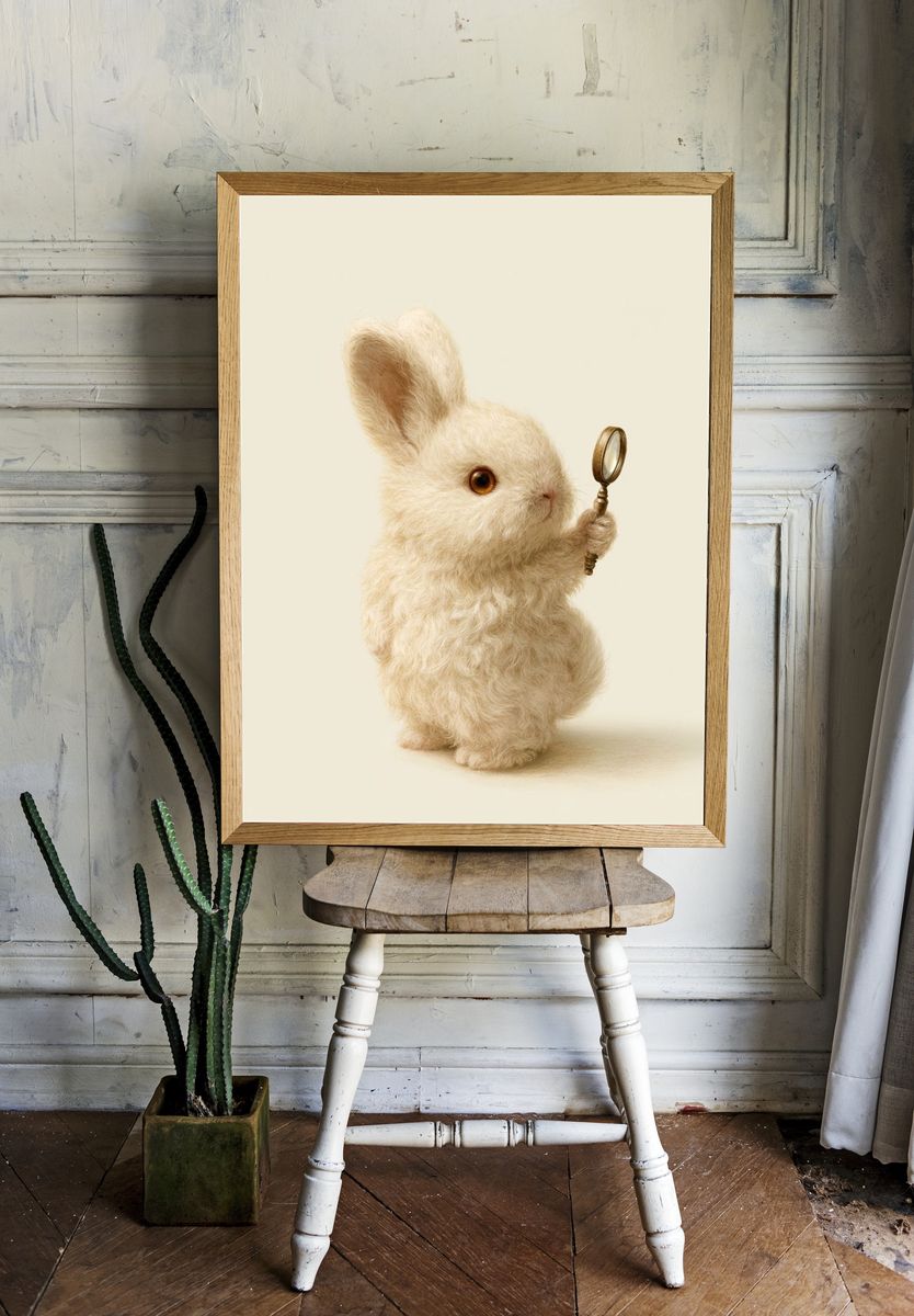 Curious Bunny with Magnifying Glass Poster. — room view 1
