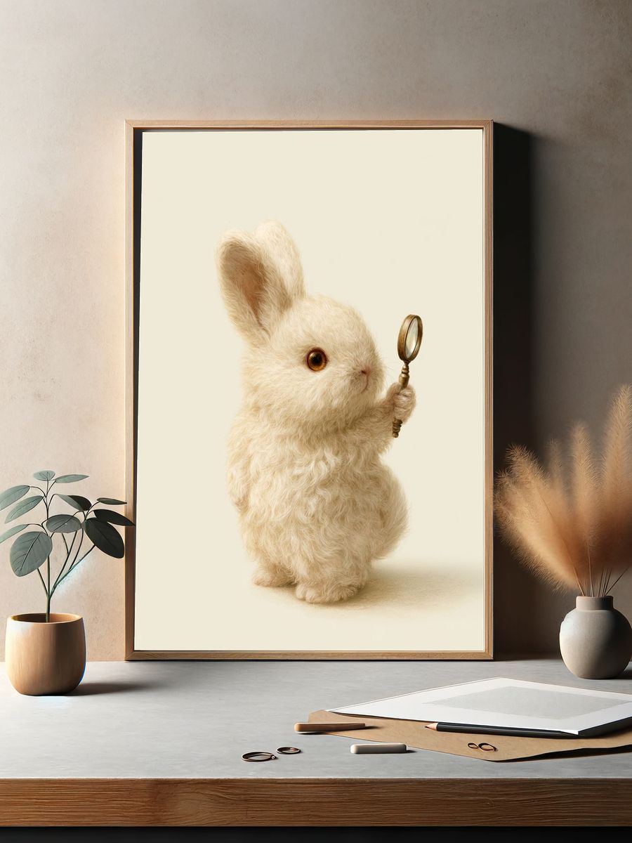 Curious Bunny with Magnifying Glass Poster. — room view 2
