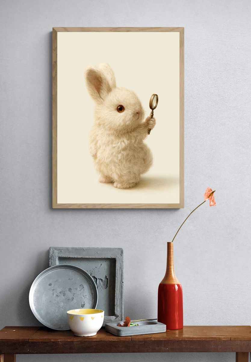 Curious Bunny with Magnifying Glass Poster. — room view 3