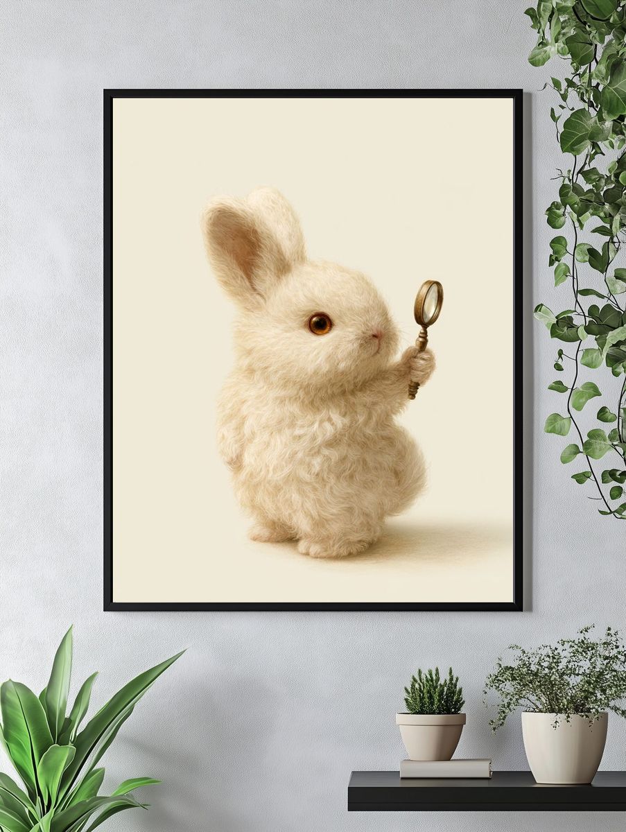 Curious Bunny with Magnifying Glass Poster. — room view 4