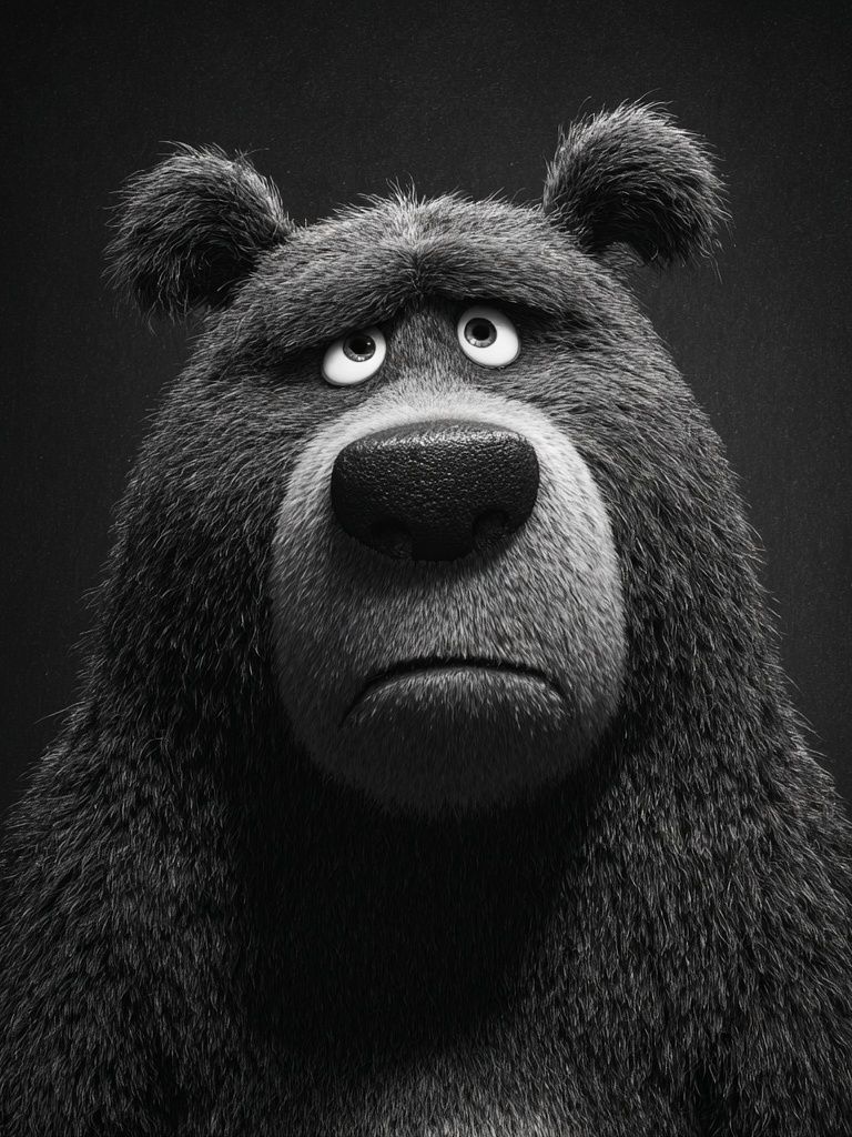 Sad Bear Portrait Print. poster — animals art