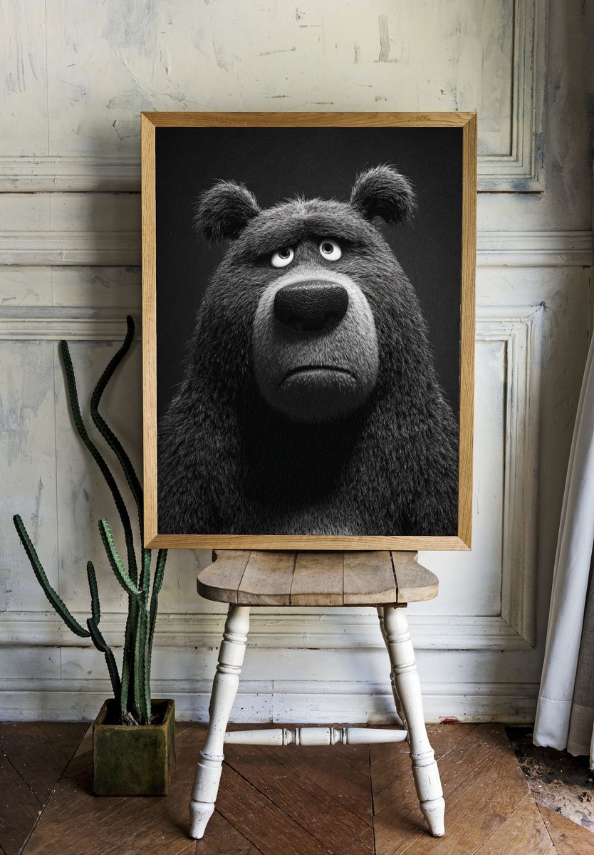 Sad Bear Portrait Print. room preview
