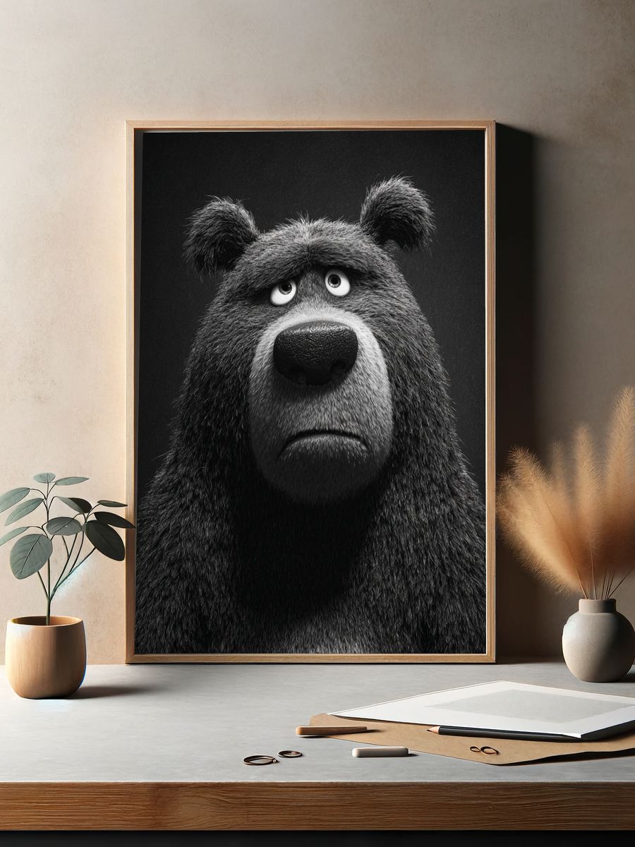 Sad Bear Portrait Print. — room view 2