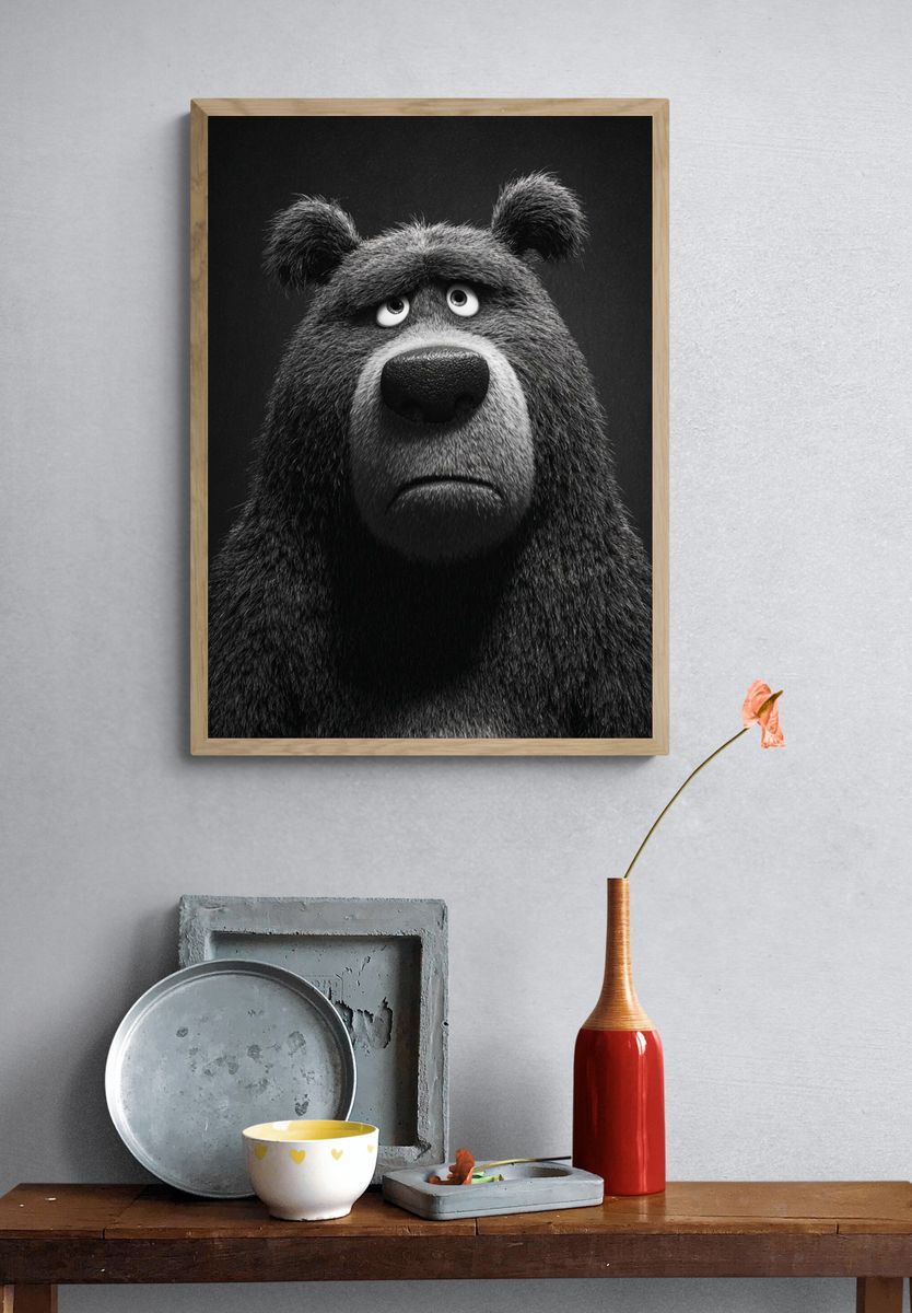 Sad Bear Portrait Print. — room view 3