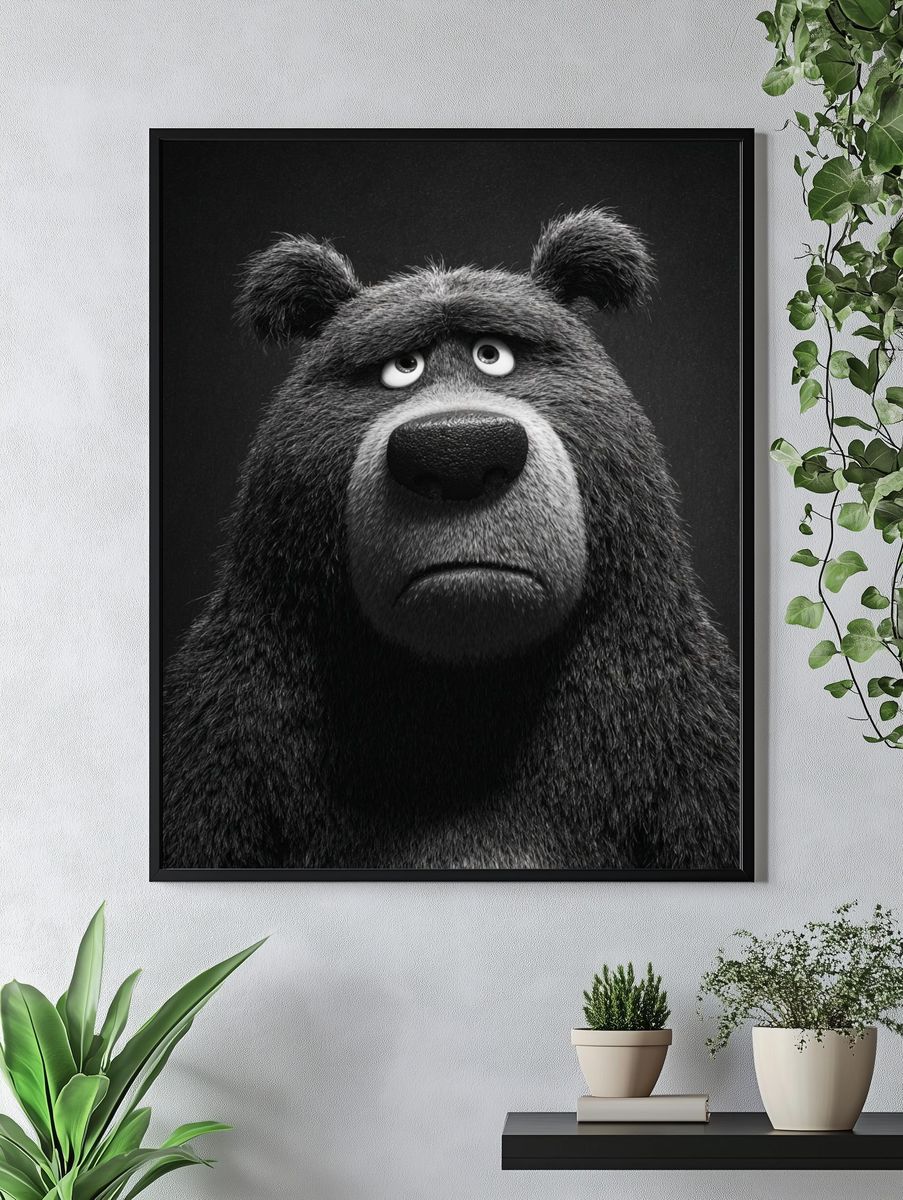 Sad Bear Portrait Print. — room view 4