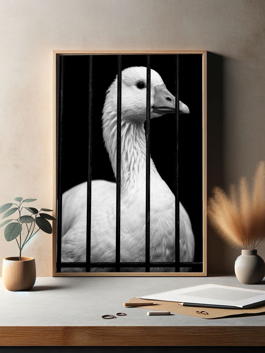 Caged Goose Black-White Poster. — room view 2
