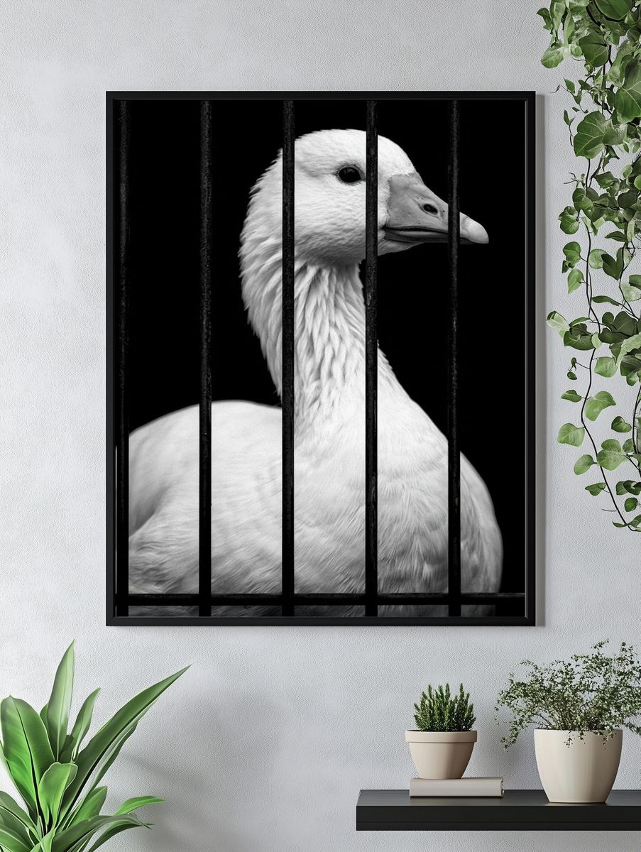 Caged Goose Black-White Poster. — room view 4