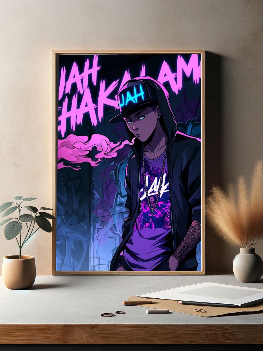 Neon Urban Rap Character Poster. — room view 2