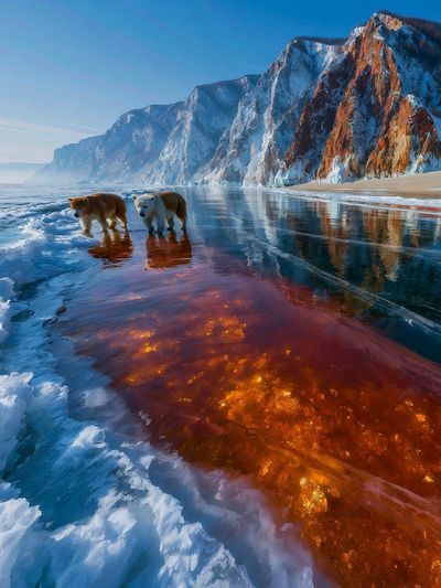 Polar Bears on Arctic Shore Poster.