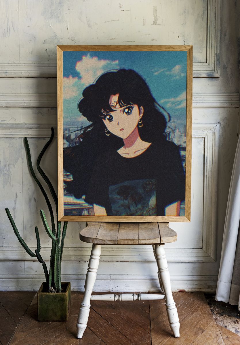 Anime City Portrait Print. room preview