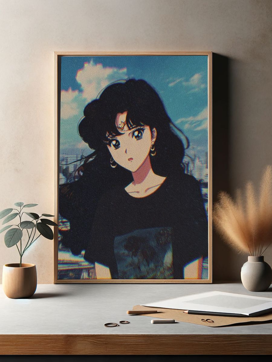 Anime City Portrait Print. — room view 2