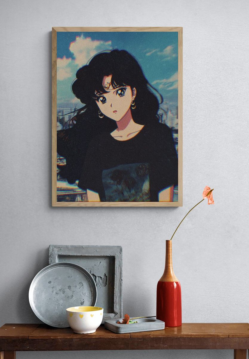 Anime City Portrait Print. — room view 3